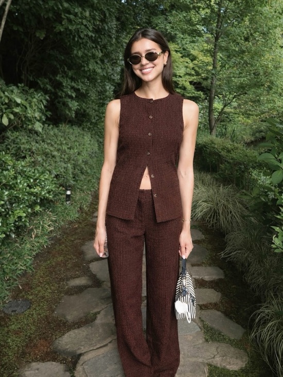 H&M Pants - H&M Brown Textured Co-Ord Set Wide Leg Pants Sleeveless Top XXS